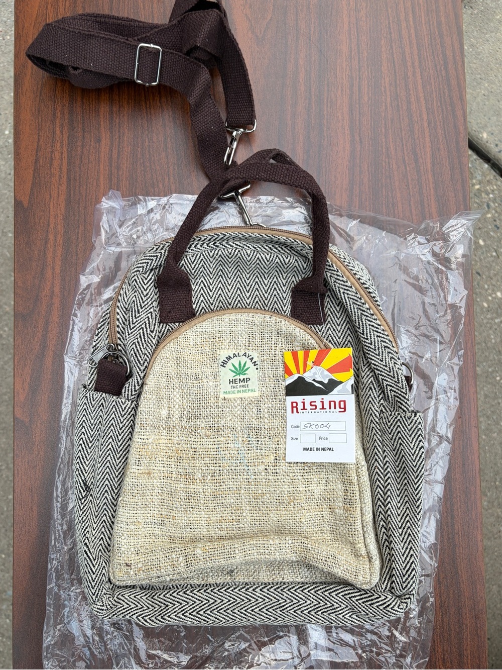 Rising International Himalayan Hemp MiniBackpack Nepal Boho Woven NWT